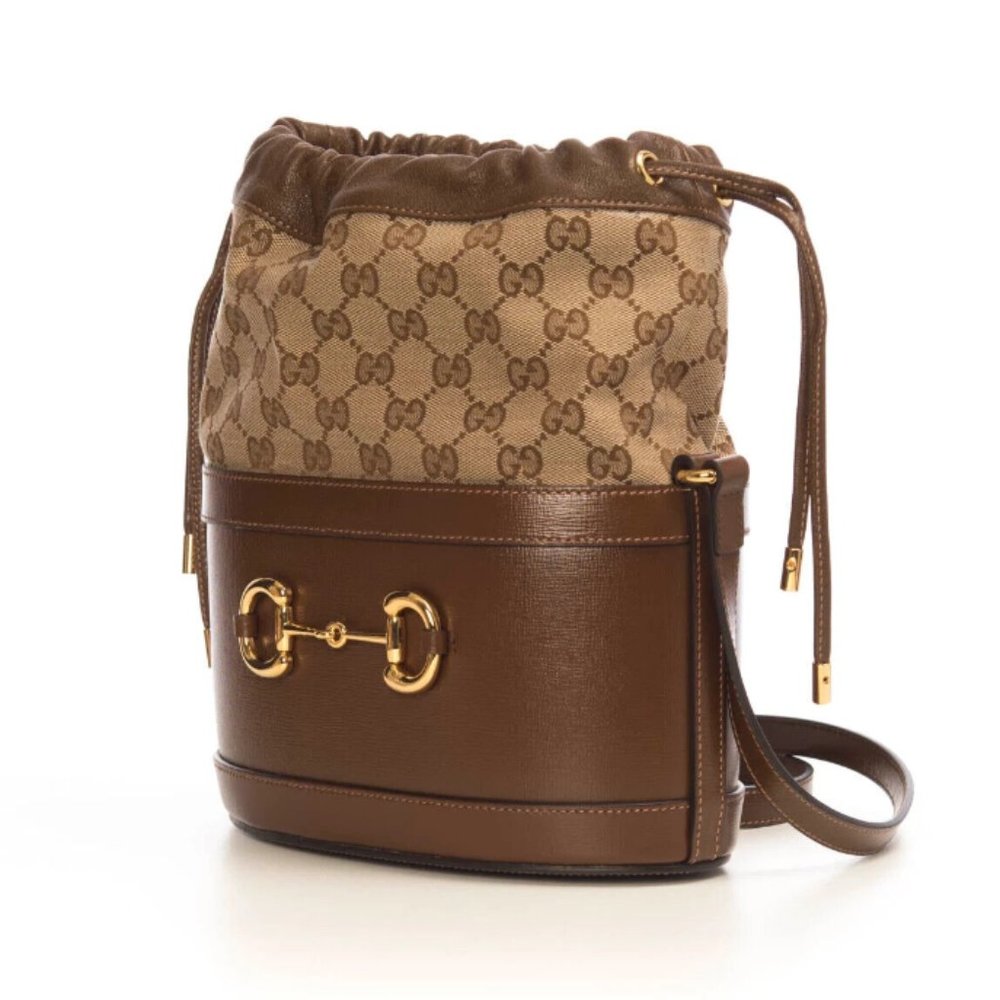 Gucci Brown Bucket GG Chocolate Horse Bit 1955 Calfskin Leather Handbag Bag NEW - Picture 2 of 11